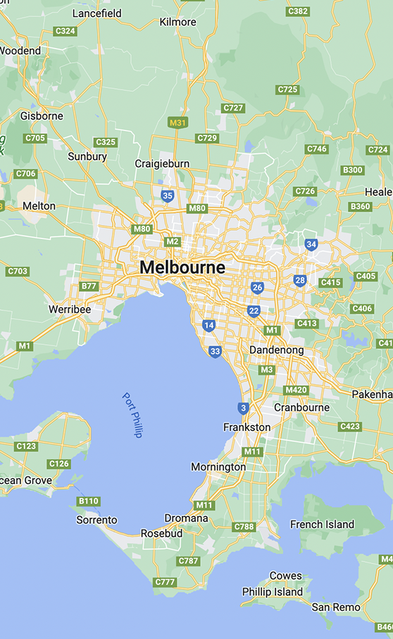 Map of melbourne showing plumbing service area in colour